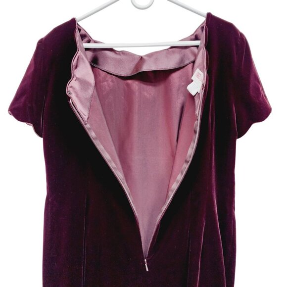 Maggy London Petites Velvet Mid Dress  Burgundy Short Sleeve Scalloped Size 14 - Picture 11 of 11